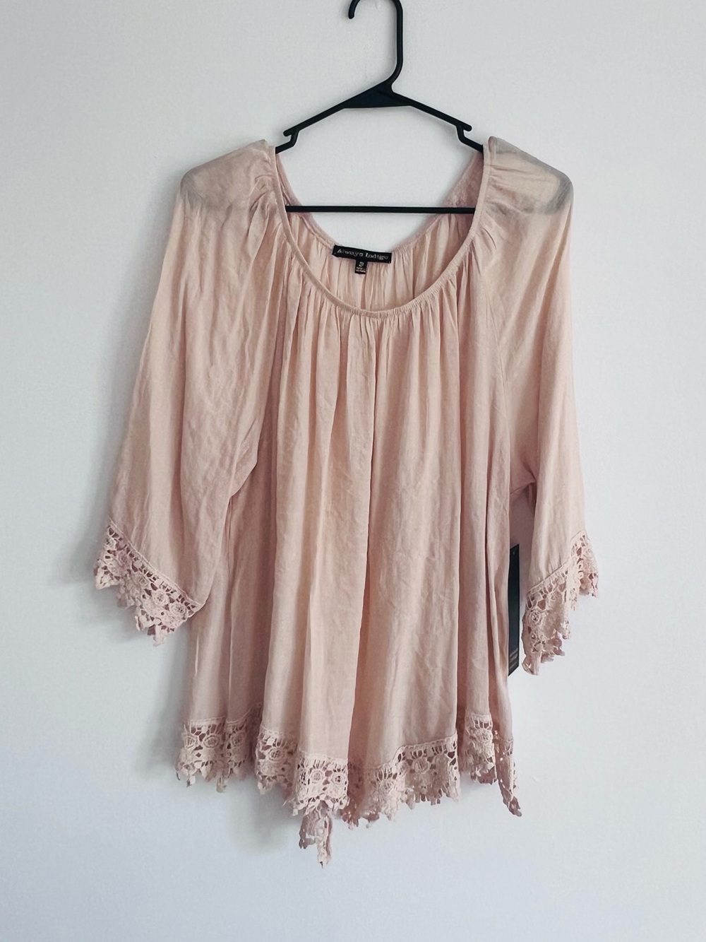 Boho Crochet-Hem Peasant Tunic - Blush Pink